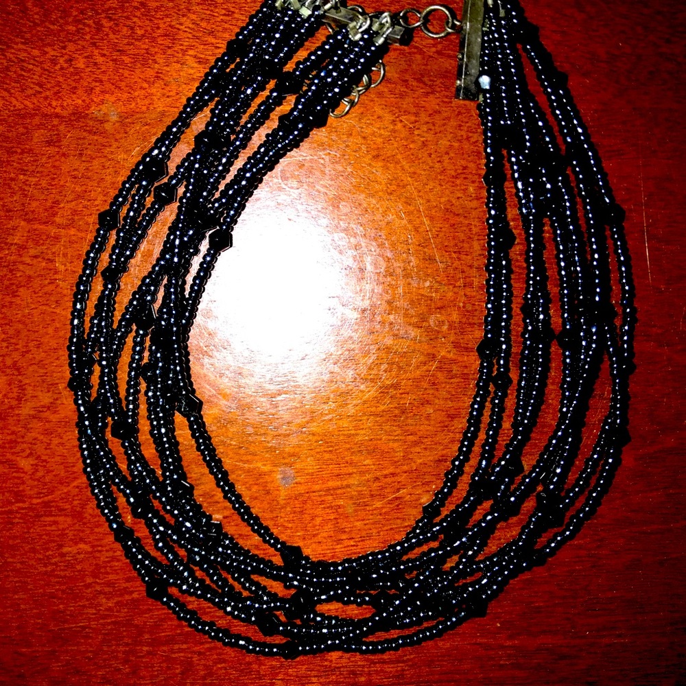 Black beaded choker necklace